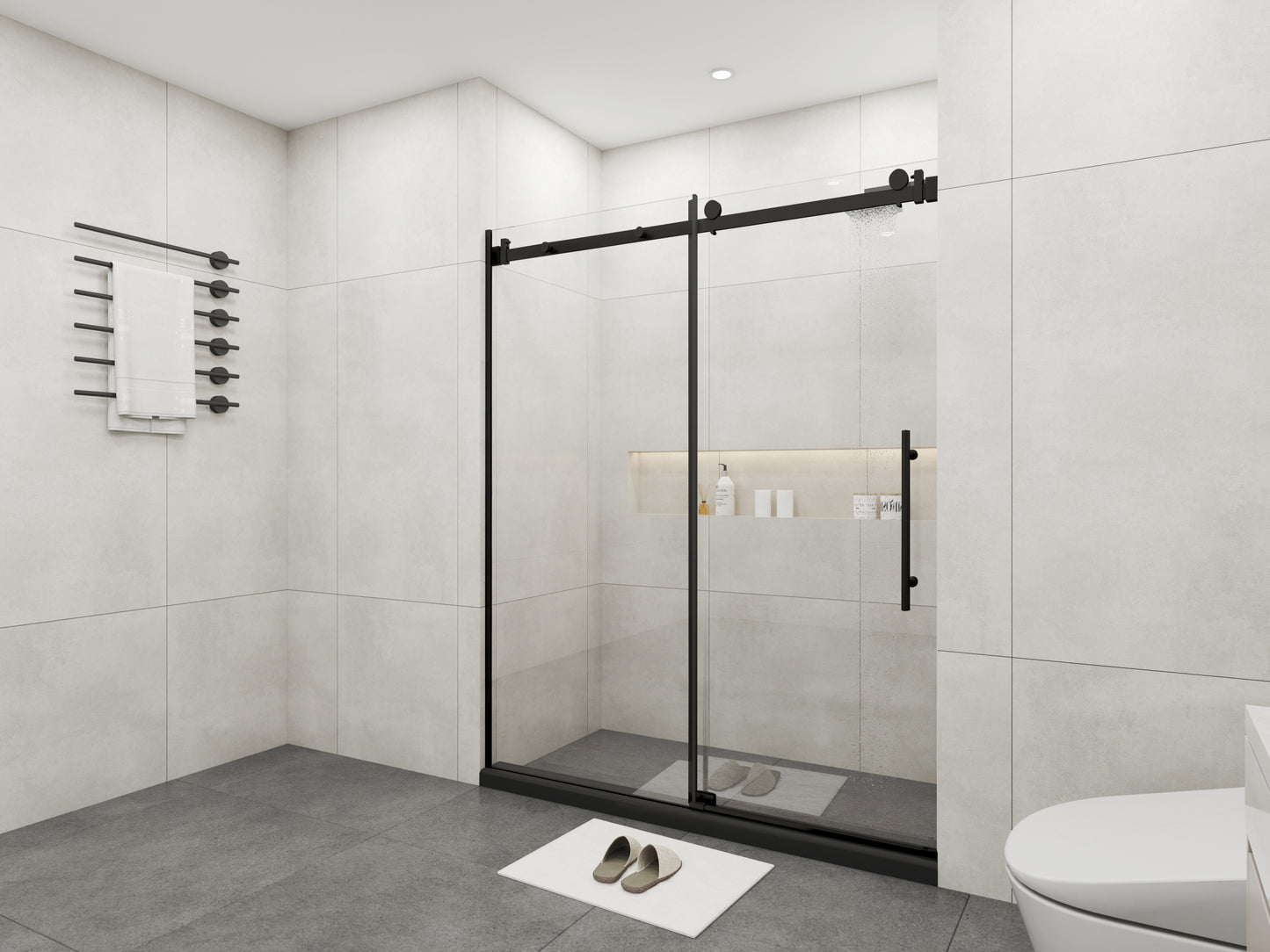 Sleek Black Frameless Sliding Shower Doors