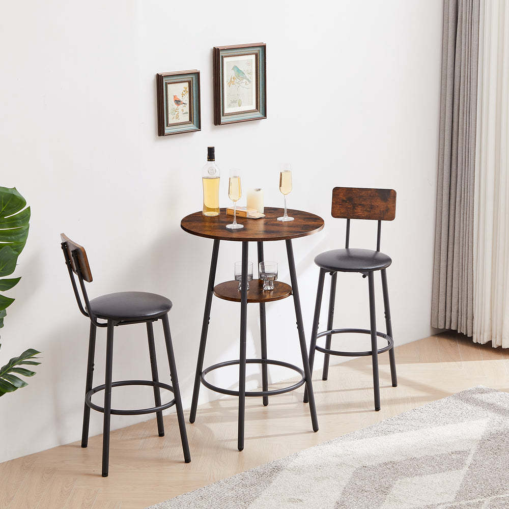 Rustic Charm Bar Stool Duo with Shelf and Backrest