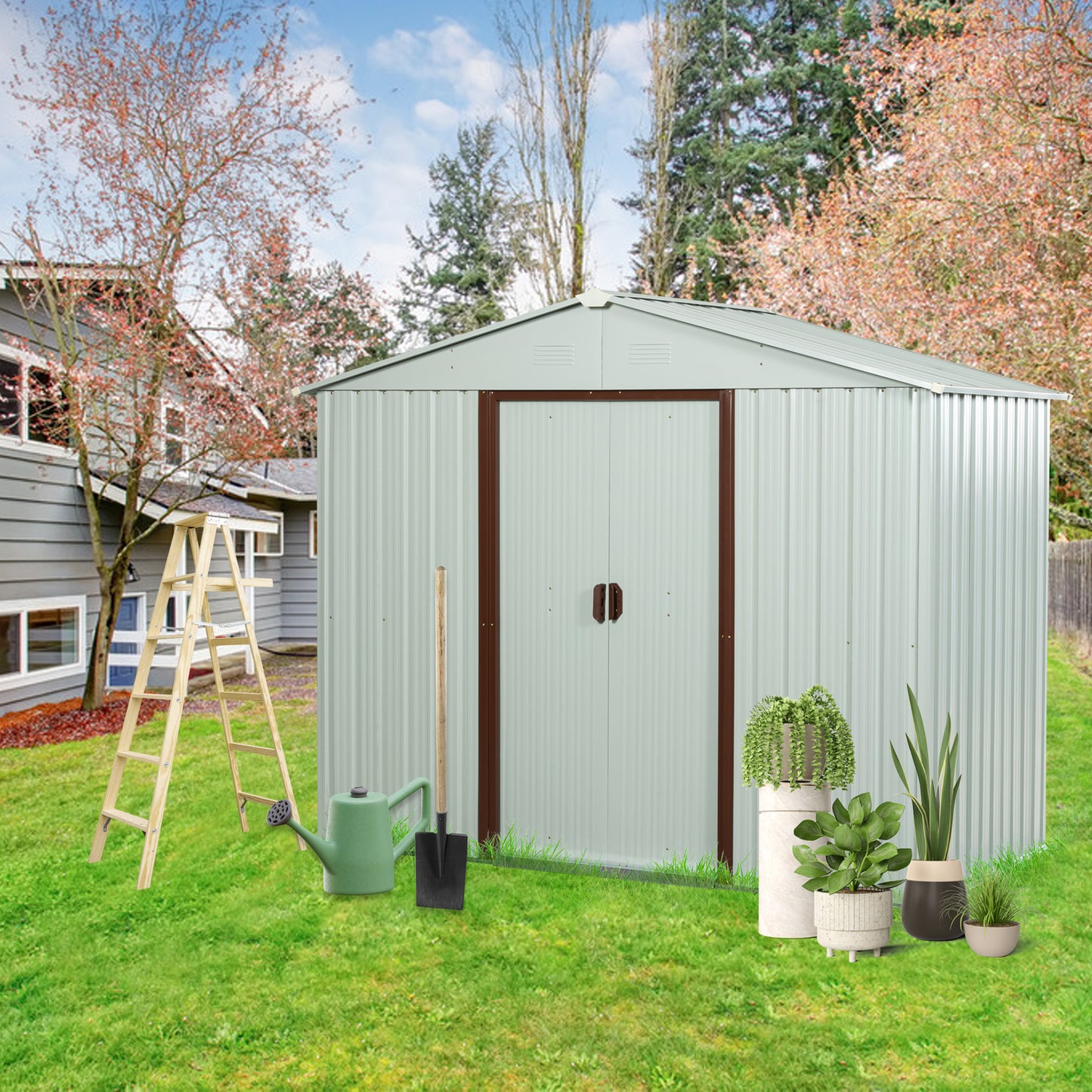 Spacious White Outdoor Metal Shed