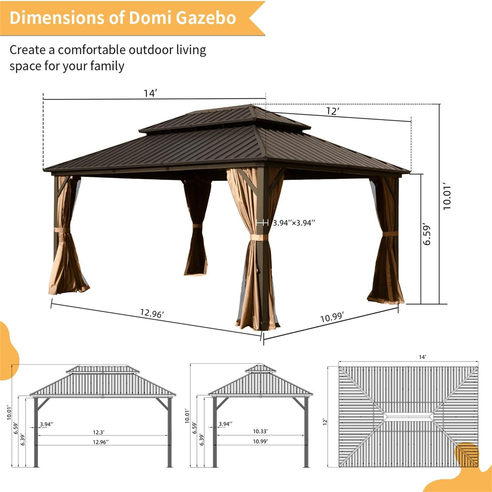 Cozy Brown Hardtop Gazebo with Curtains and Netting