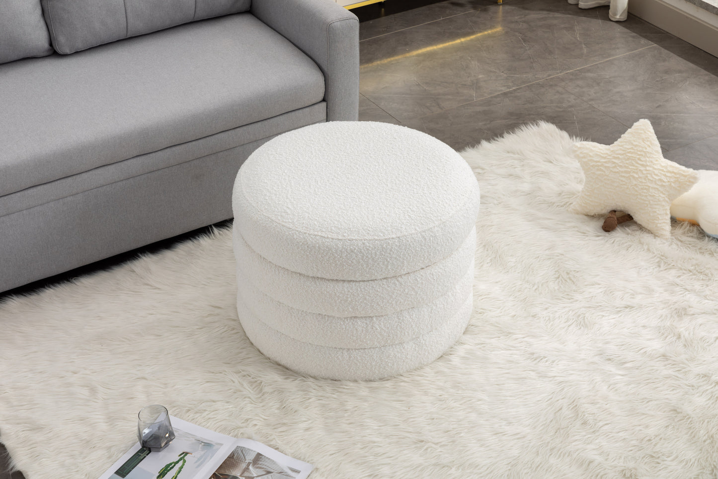 Elegant Ivory Storage Ottoman