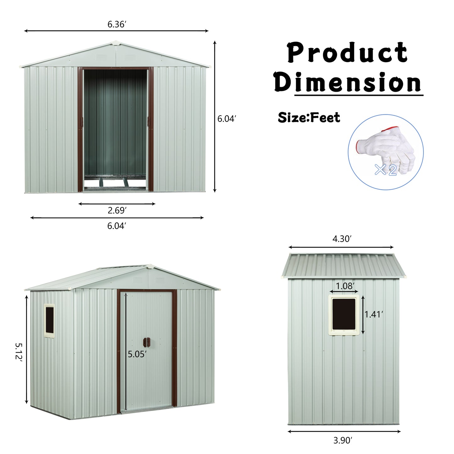 Outdoor White Metal Storage Shed with Window