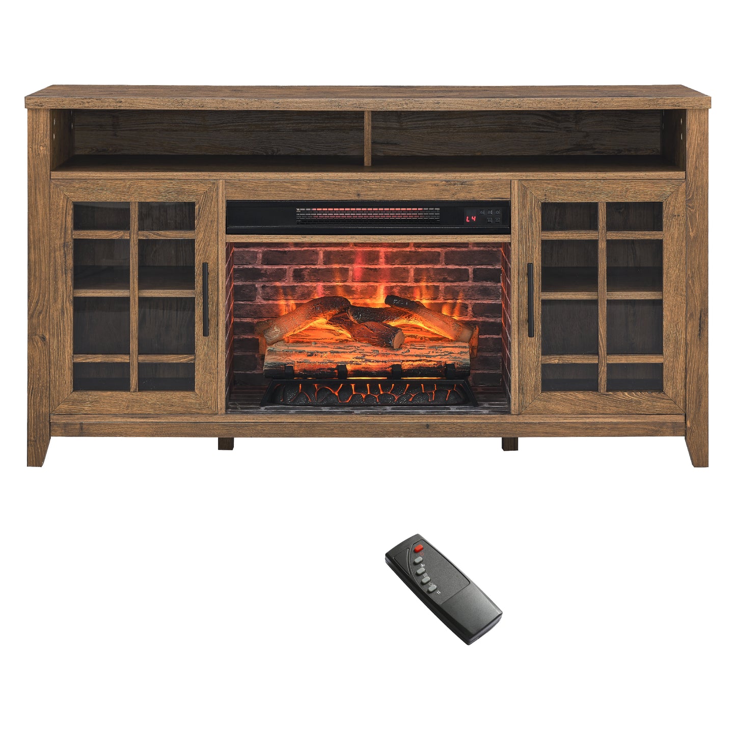 Cozy Barnwood TV Stand with Electric Fireplace