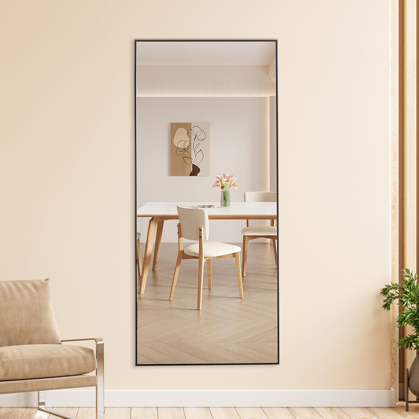 Chic Full-Length Black Wood Mirror