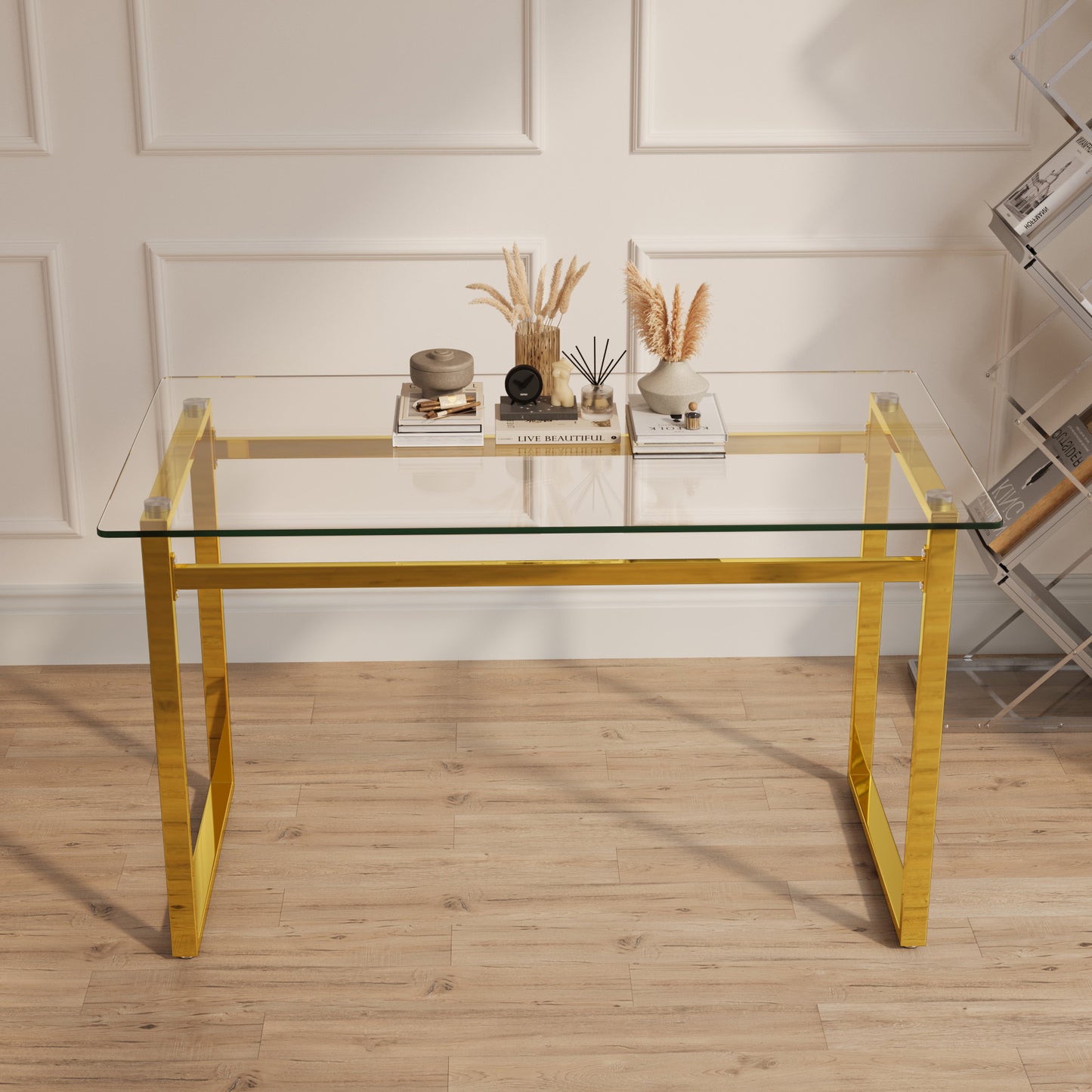 Sleek Glass Dining Table with Chic Gold Legs