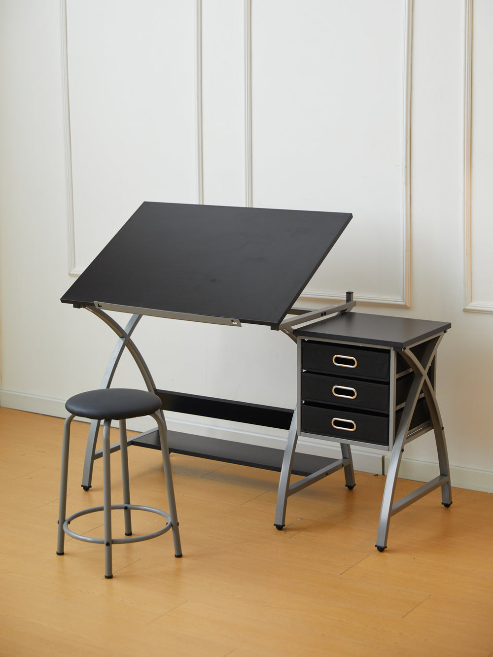 Sleek Drawing Desk with Stool