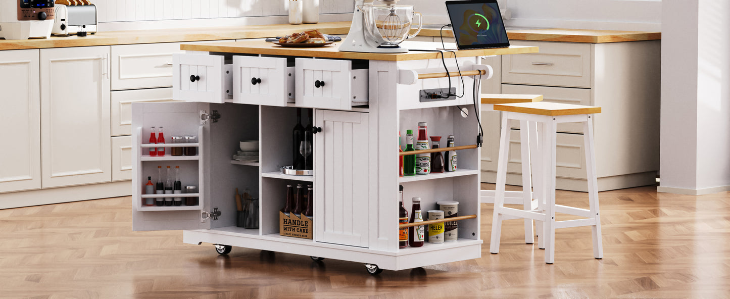 Versatile Kitchen Island on Wheels with Drop Leaf and Power Outlet