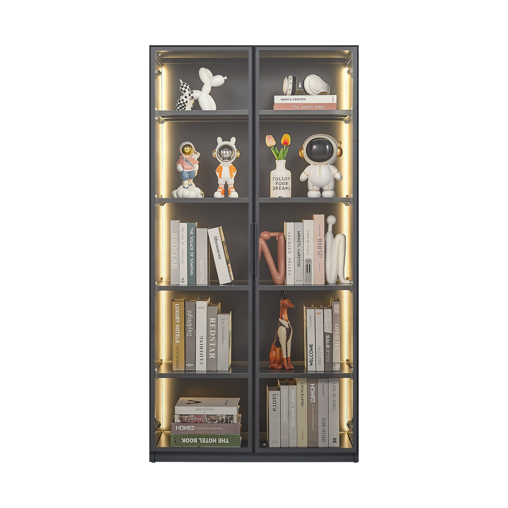 Stylish Double Door Glass Display Cabinet with LED Lights