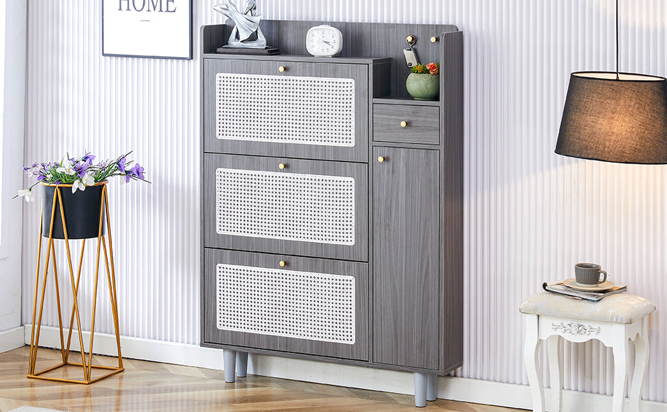 Chic Rattan Shoe & Storage Cabinet