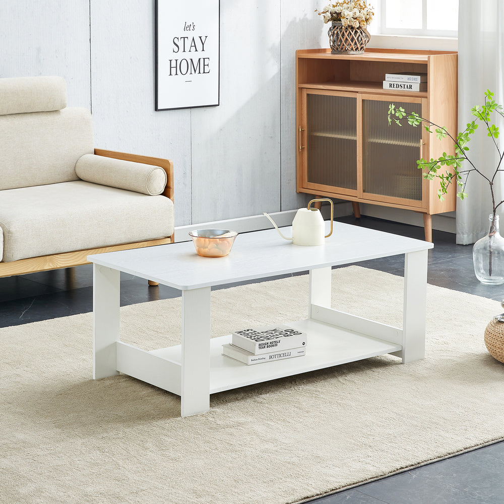 Chic Double-Layered White Coffee Table