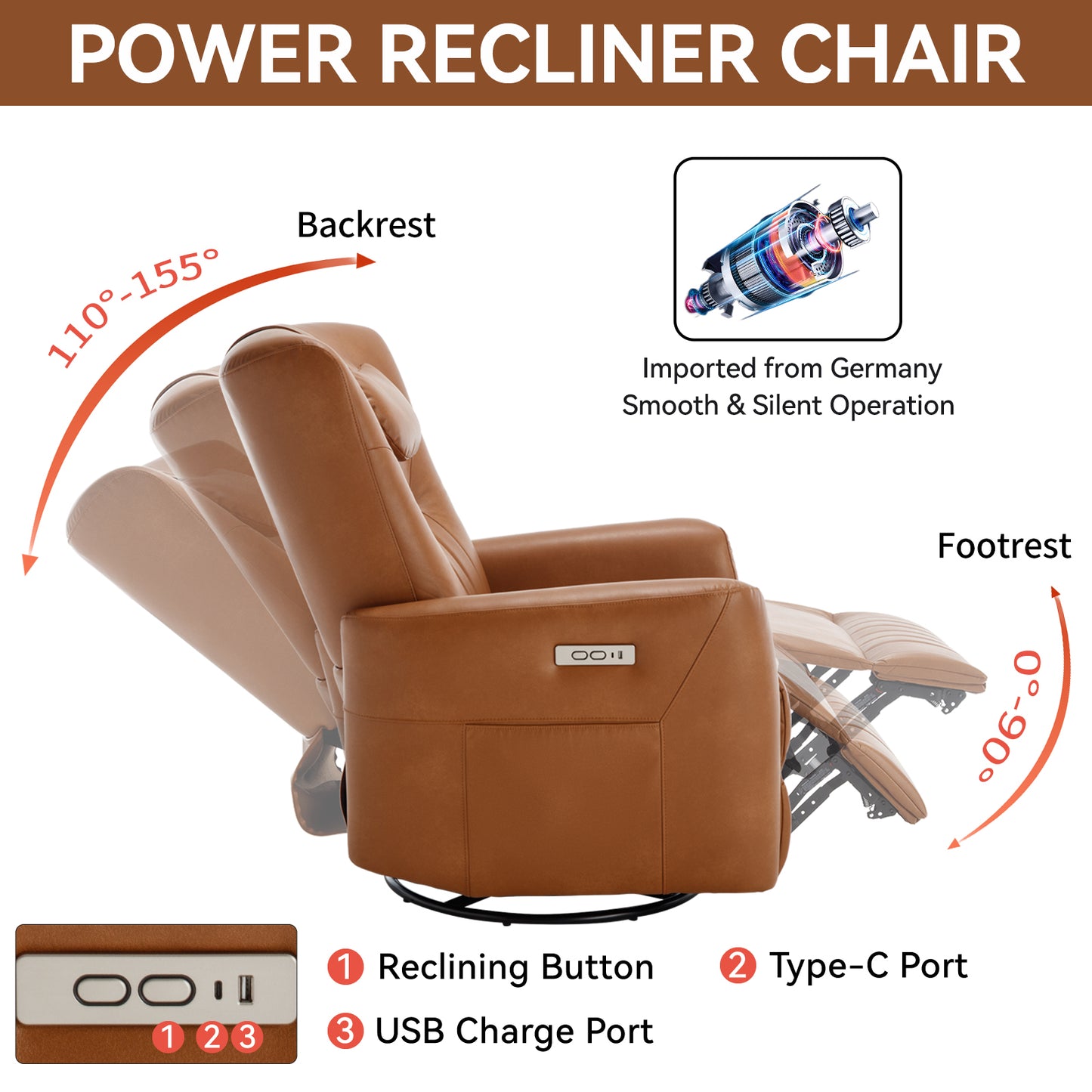 Cozy Comfort Power Recliner with Lumbar Support and USB Charging