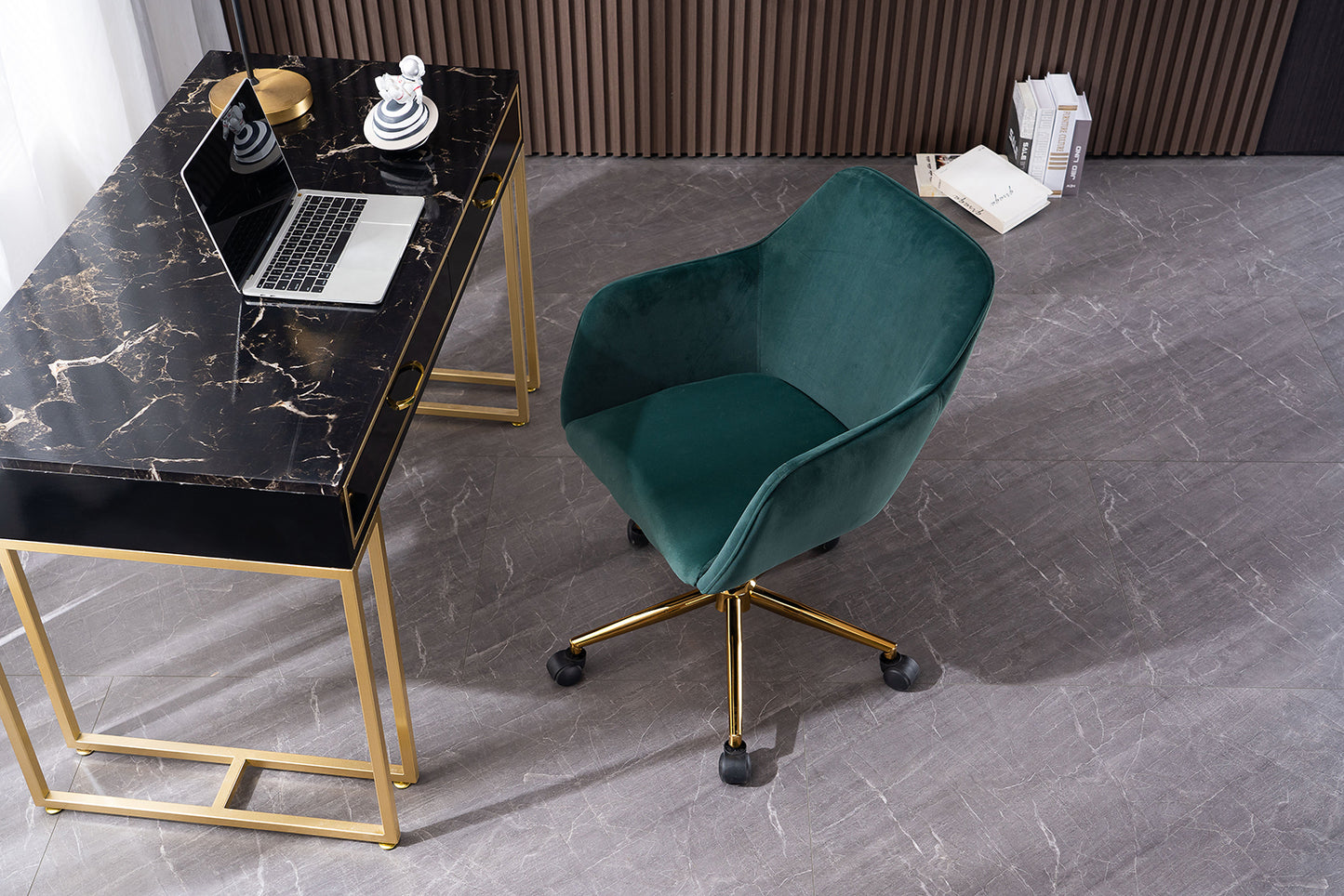 Chic Velvet Spin Chair with Gold Legs - Dark Green