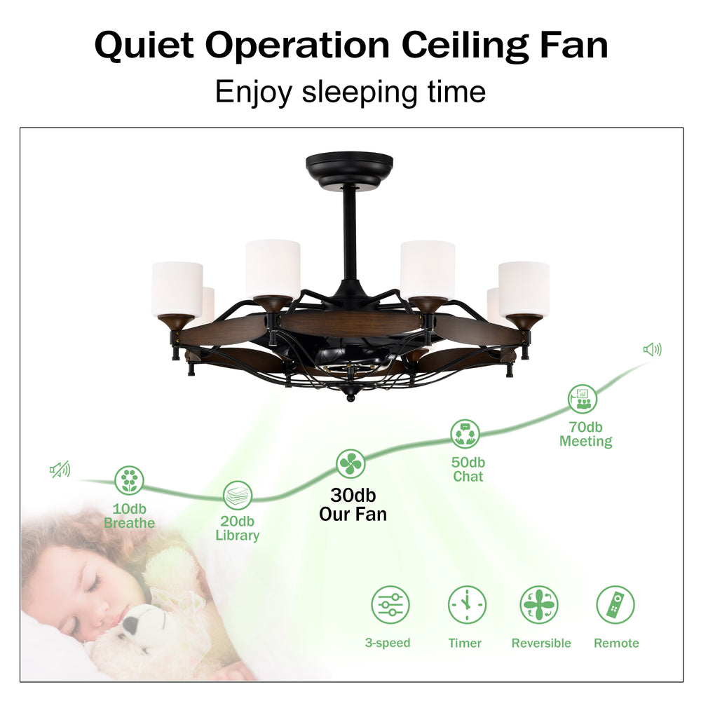 Sleek Matte Black Chandelier Fan with Remote Control