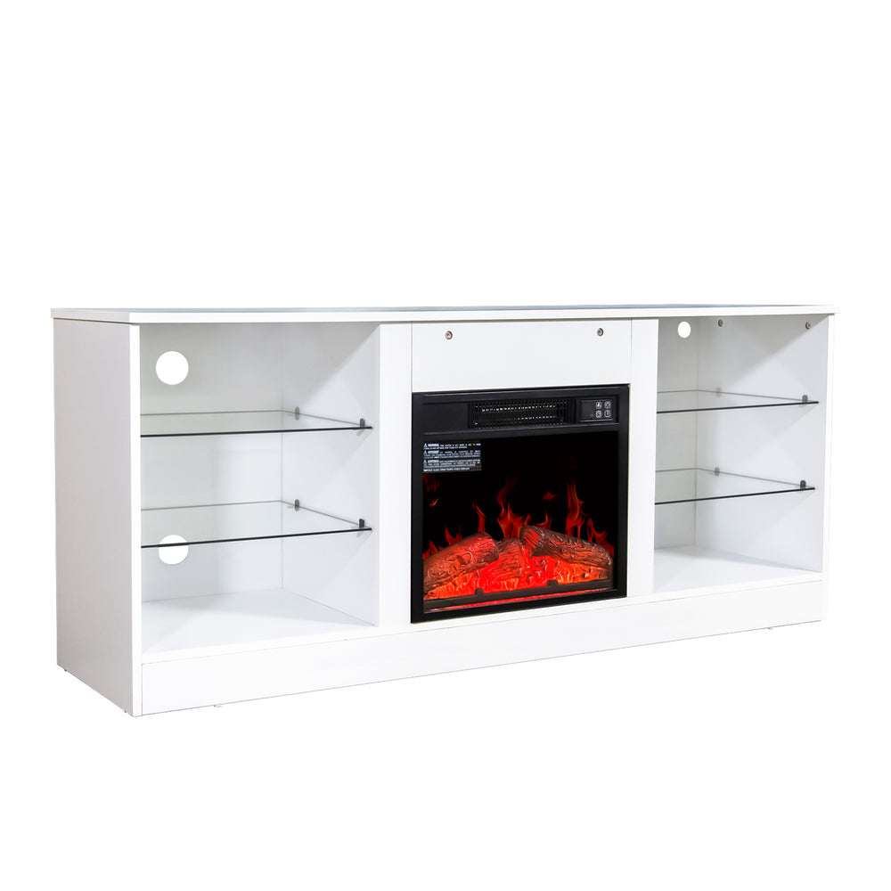 Cozy Fireplace TV Stand – Modern Entertainment Hub with Electric Heater and Storage