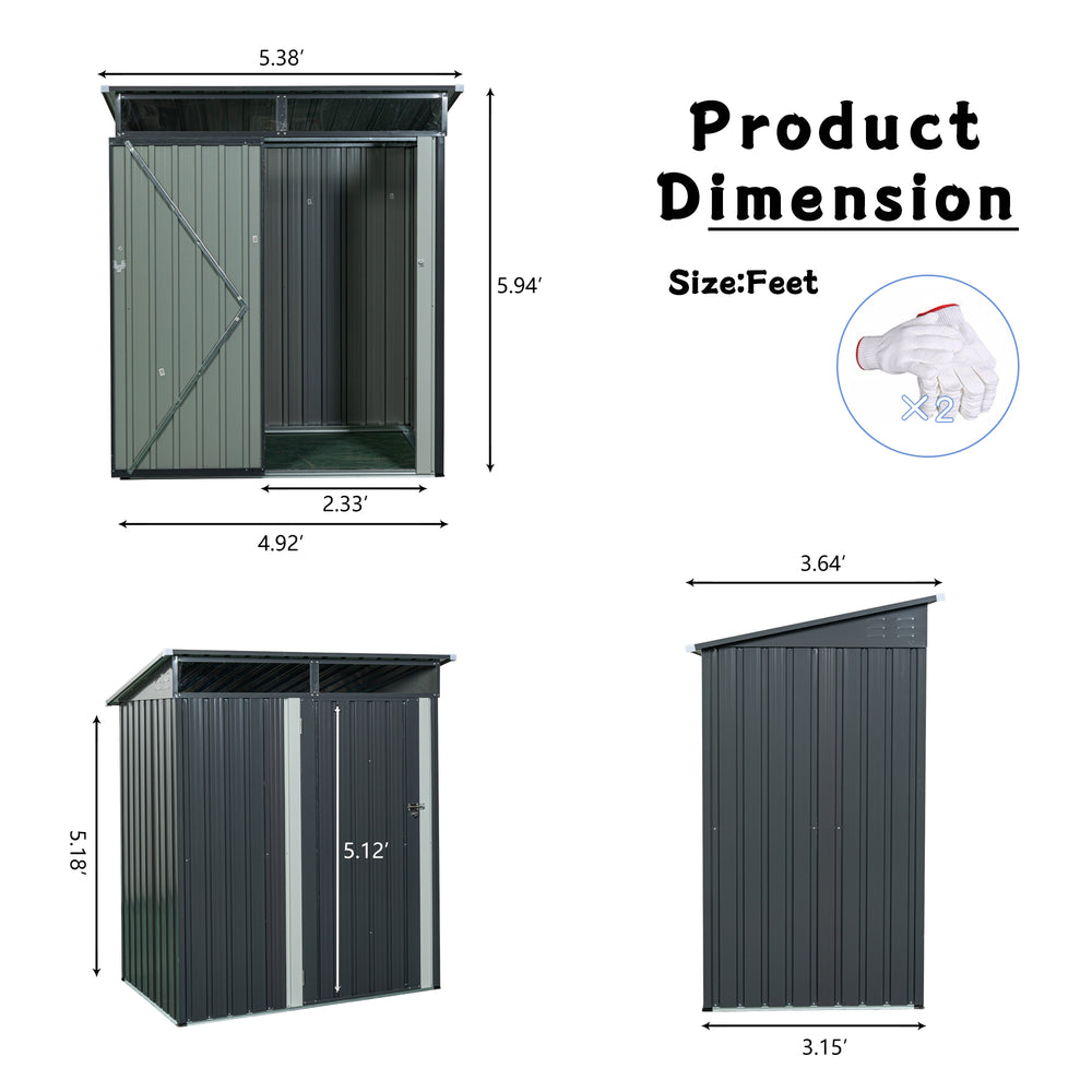 Gray Outdoor Metal Storage Shed with Clear Panels