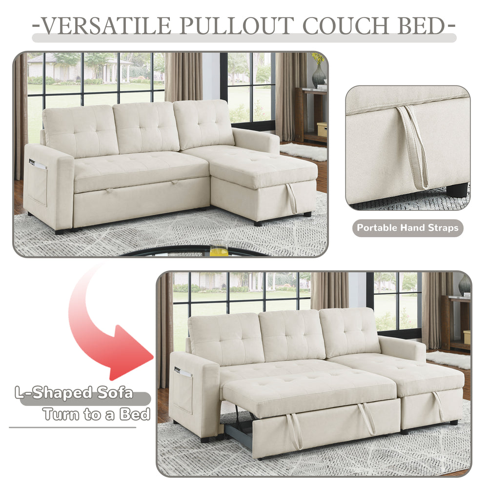 Cozy Reversible Sleeper Sofa with Storage Space