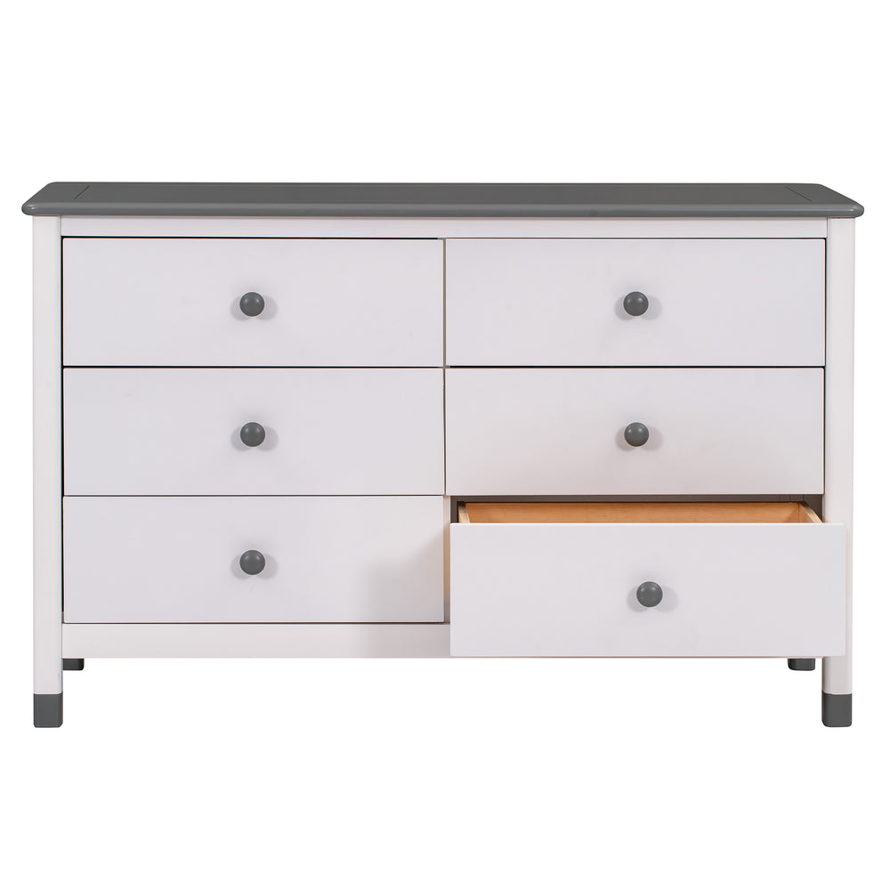 Charming Kids' Wooden Dresser with Six Drawers - White & Gray Storage Delight