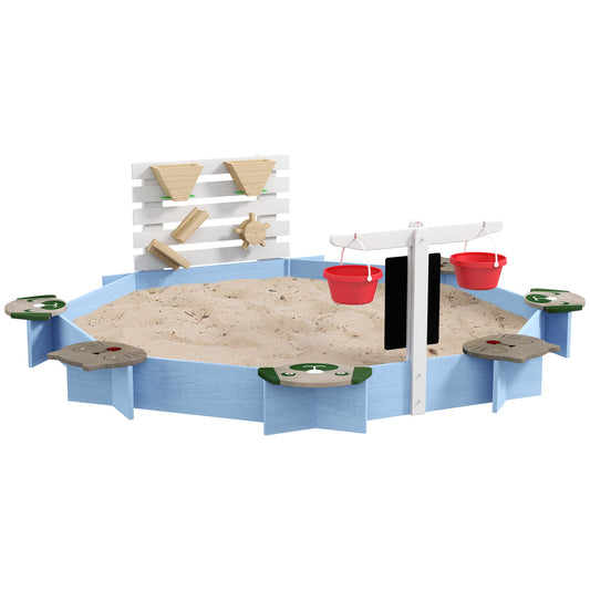 Blue Wooden Sandbox for Kids