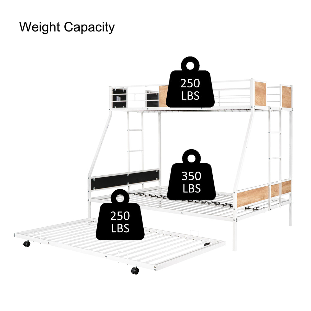 Sturdy Metal Bunk Bed with Trundle & Guardrail