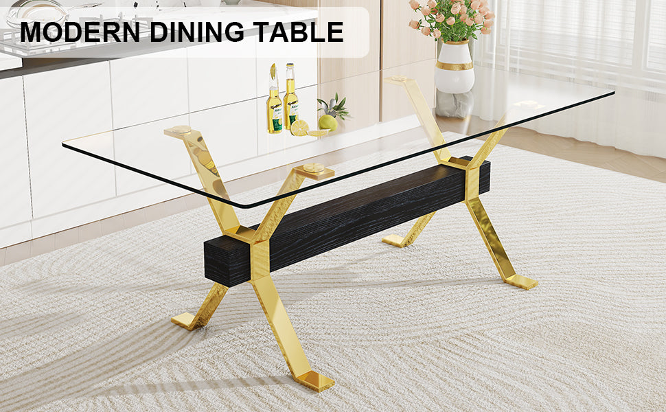 Chic Glass Dining Table with Gold Legs