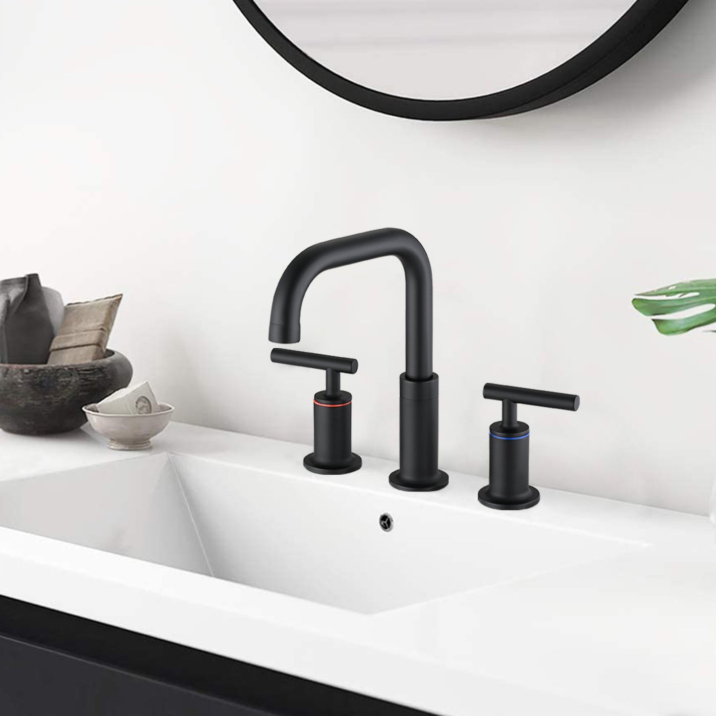 Sleek Matte Black Widespread Bathroom Faucet with Pop-Up Drain