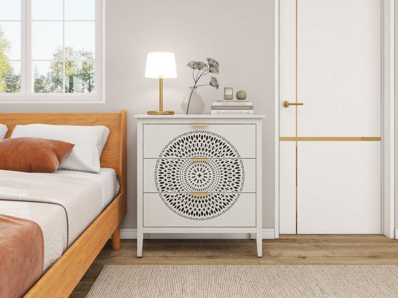 Chic Hollow-Carved 3-Drawer Storage Cabinet