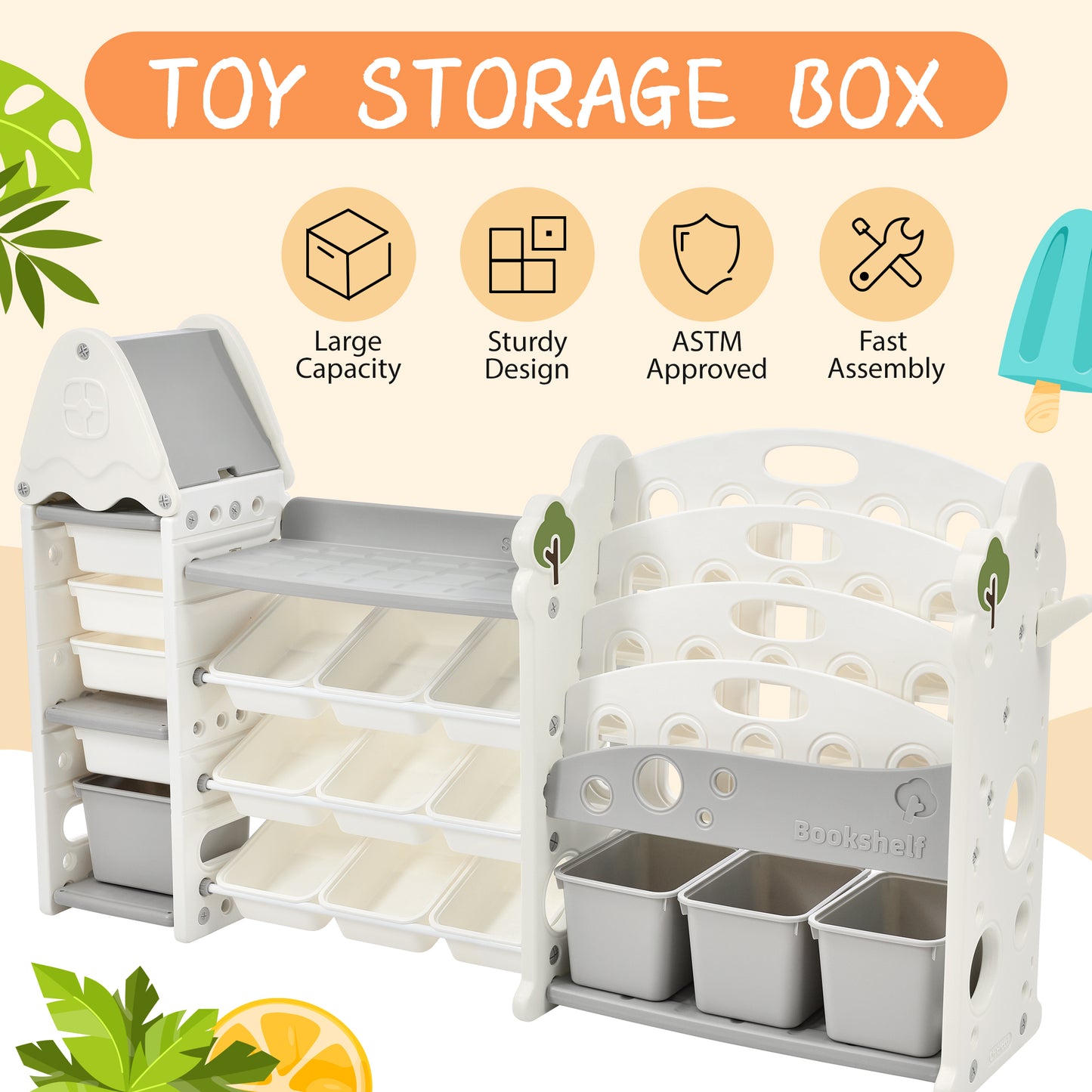 Colorful Kids' Toy & Book Storage Station