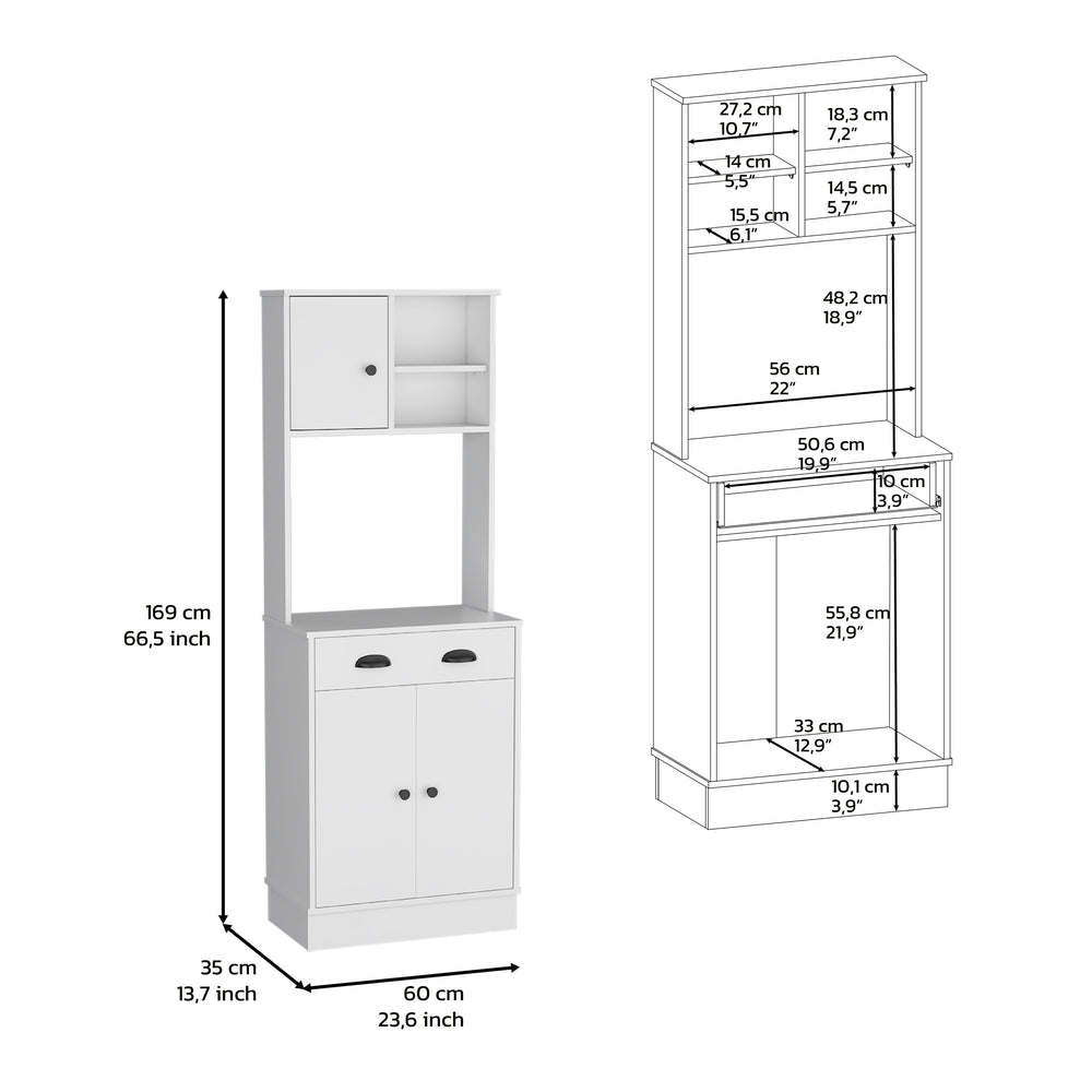 Charming White Pantry Cabinet with Drawer