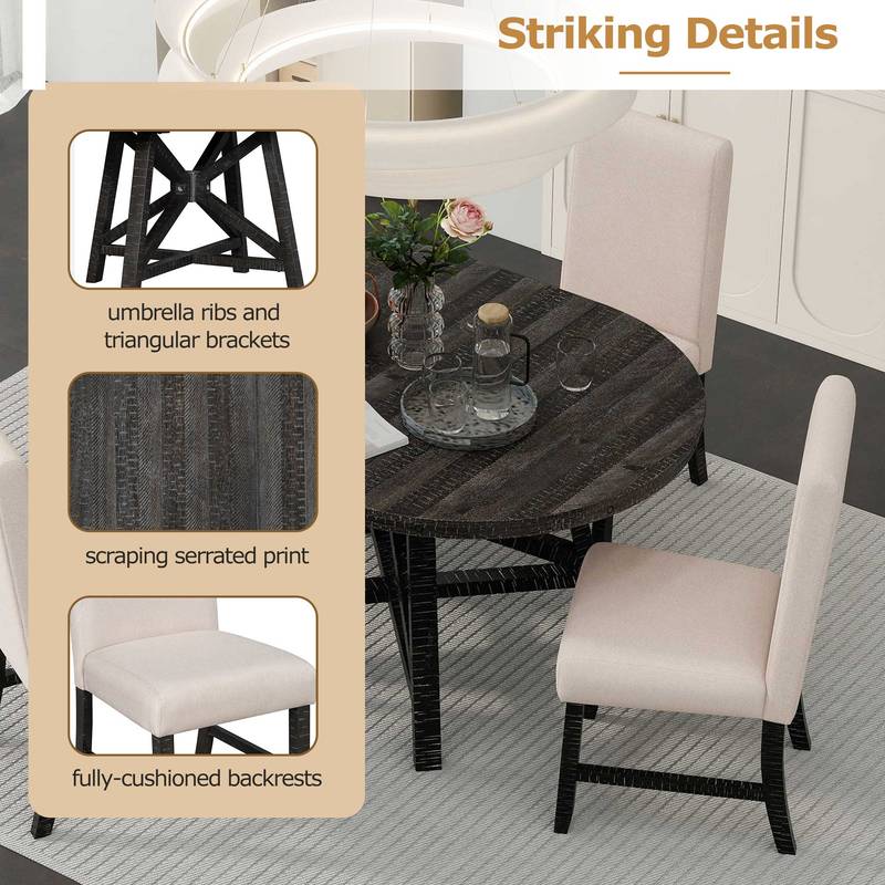 Retro Chic Dining Set with Expandable Table and Cozy Chairs