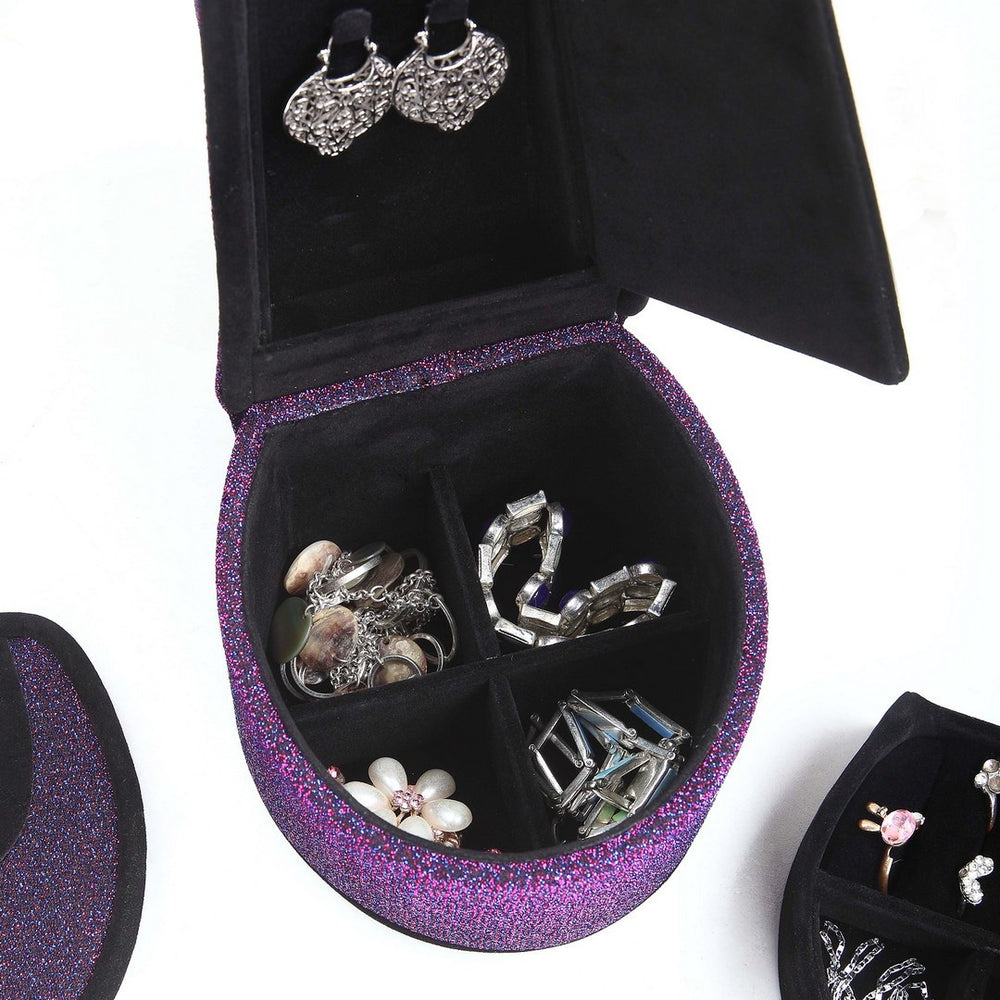 Chic Purple Velvet High Heel Jewelry Box with Secret Storage