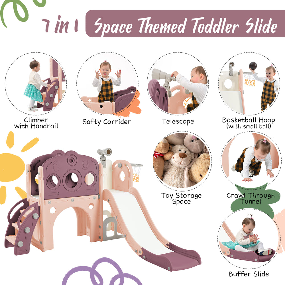 Space Adventure Toddler Playset with Slide & Basketball Fun