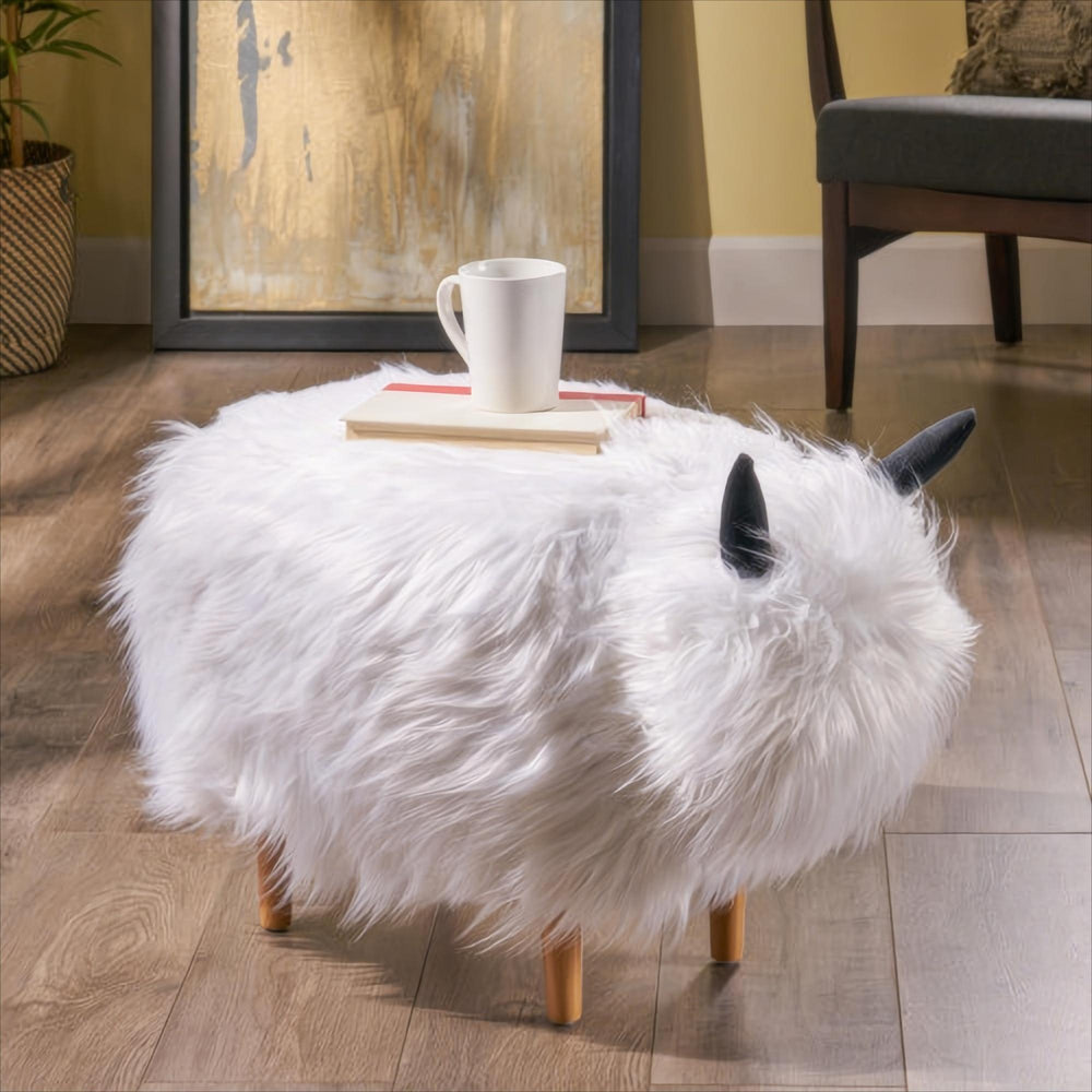 Cozy White Yak Ottoman – Fun Foot Stool for Every Space!