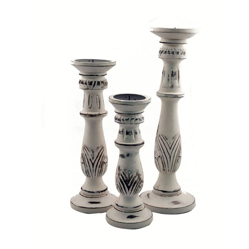 Charming White Mango Wood Candle Holders - Set of Three