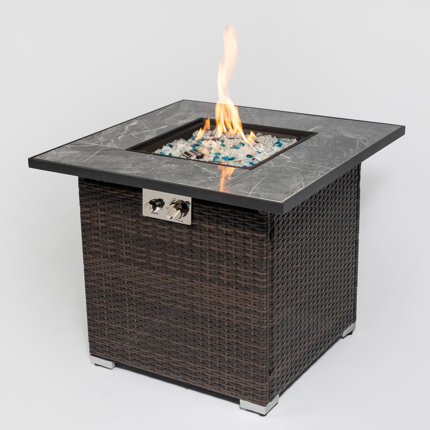 Cozy Glow Propane Fire Table with Lid & Glass Rocks