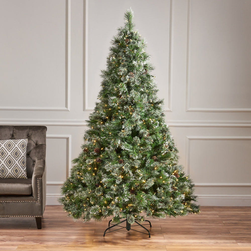 Cozy Cashmere Snowy Tree with Pine Cones and Dazzling LED Lights