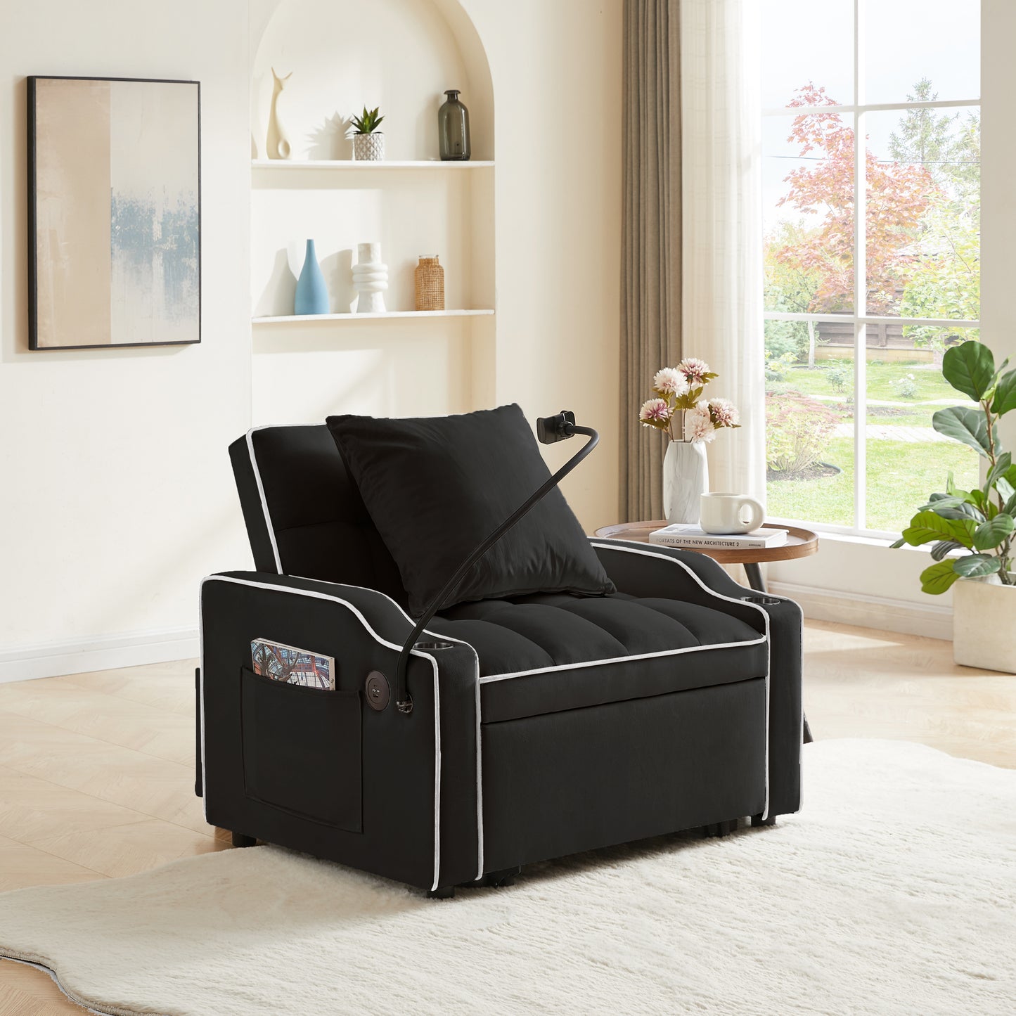 Cozy Convertible Sofa Bed with Storage Pockets