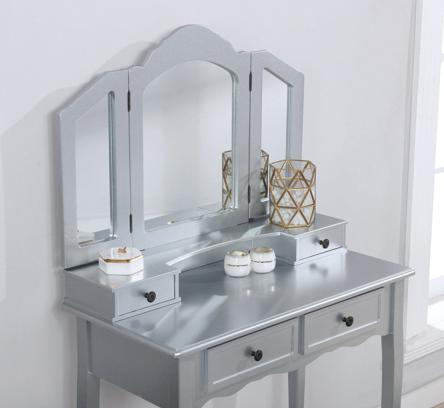 Glamour Wood Vanity Set in Silver