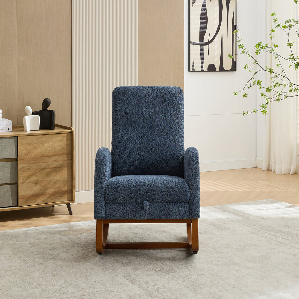 Navy Rocking Glider Chair with Footrest and Side Pocket