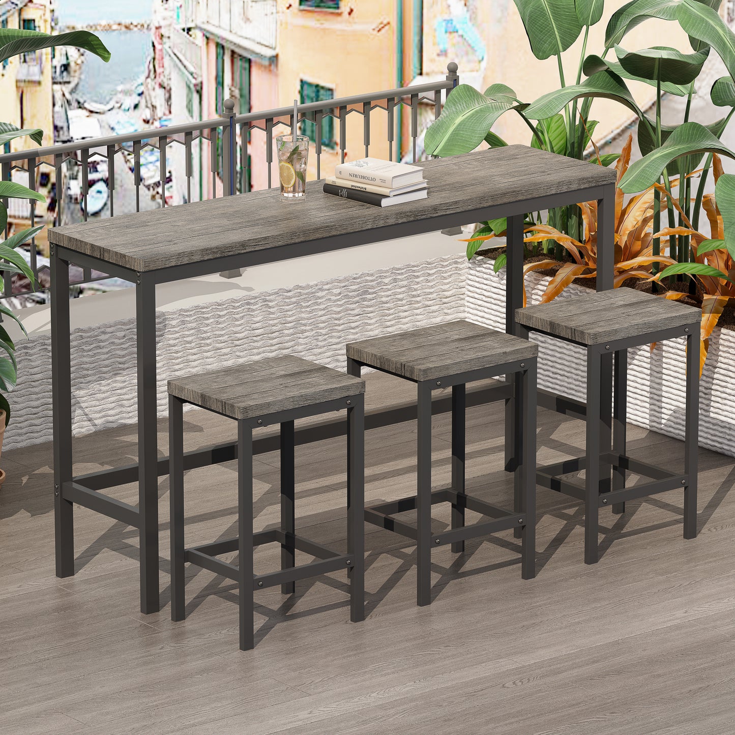 Chic Bistro Dining Set with Stools