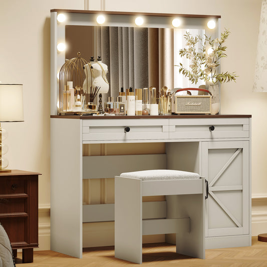 Glam Glow Vanity: Bright Mirror Makeup Table with Adjustable Lights & Storage Drawers