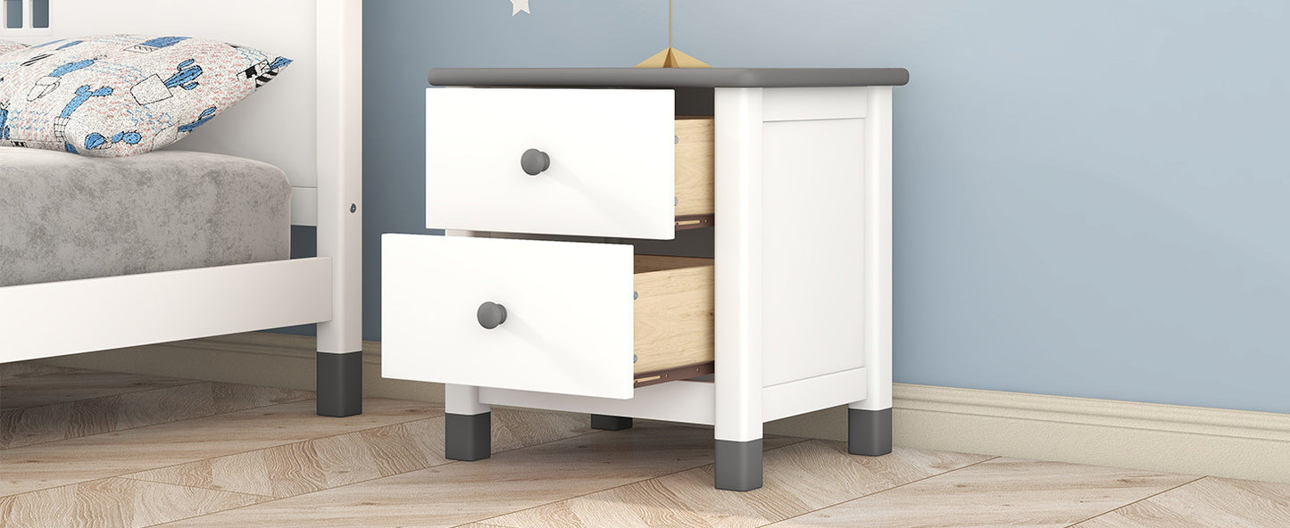 Charming Kids' Nightstand with Two Drawers in White and Gray