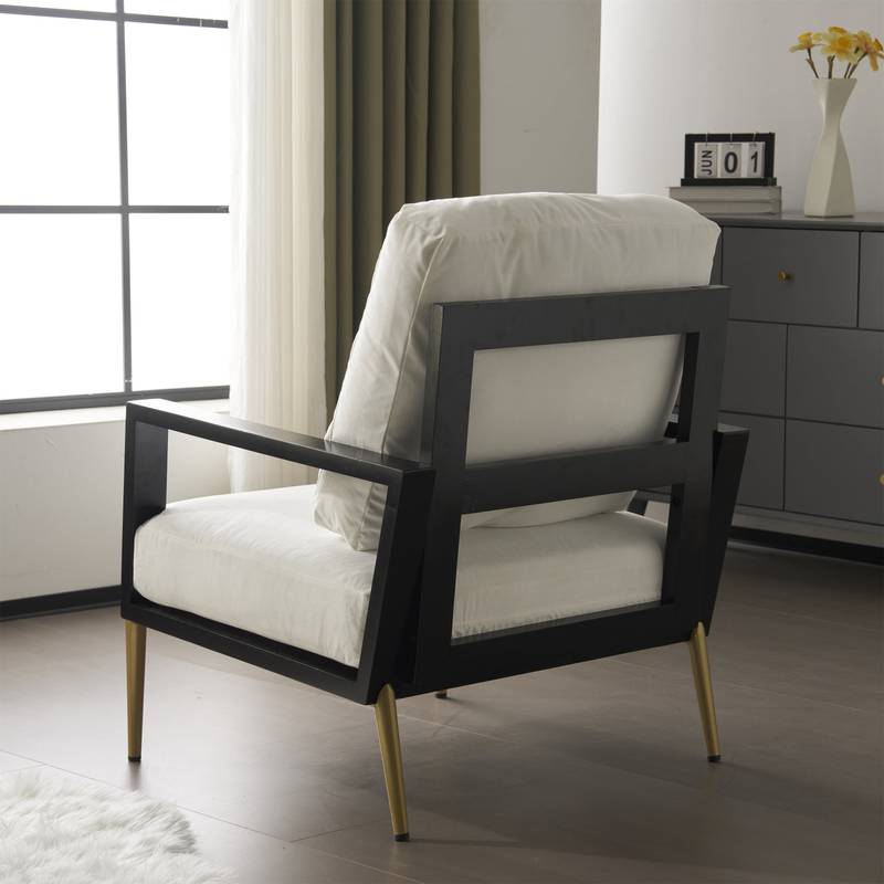 Chic White Accent Armchair with Gold Legs