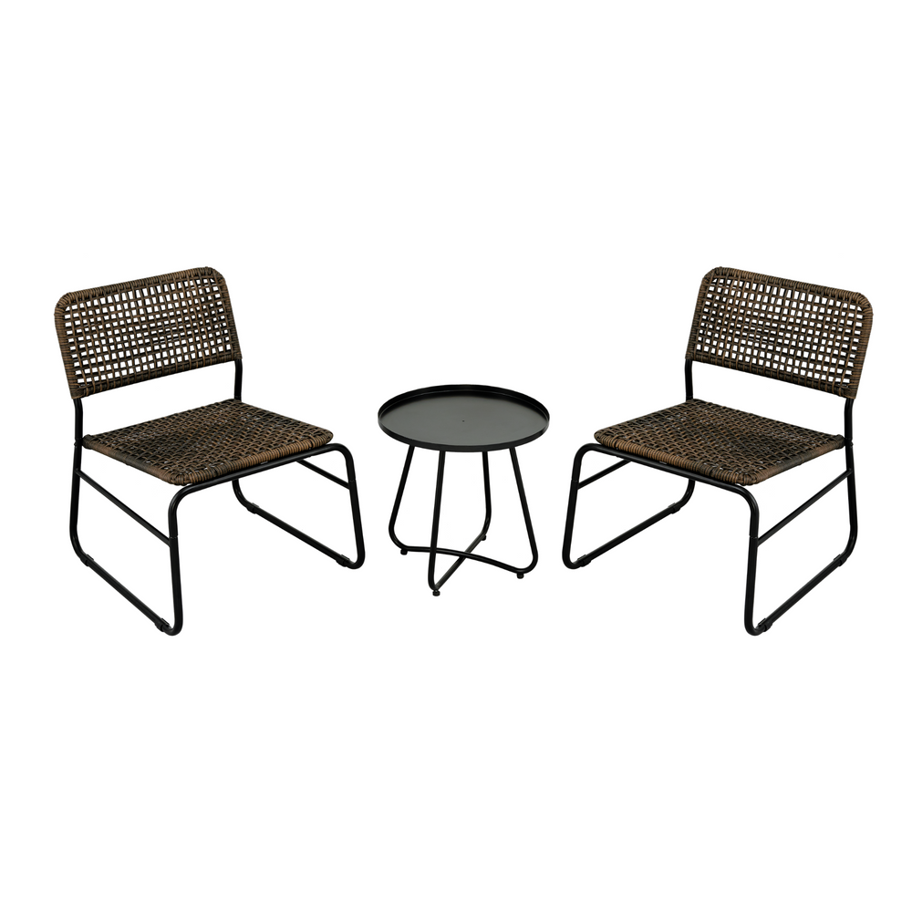 Chic Rattan Patio Set with Modern Round Table