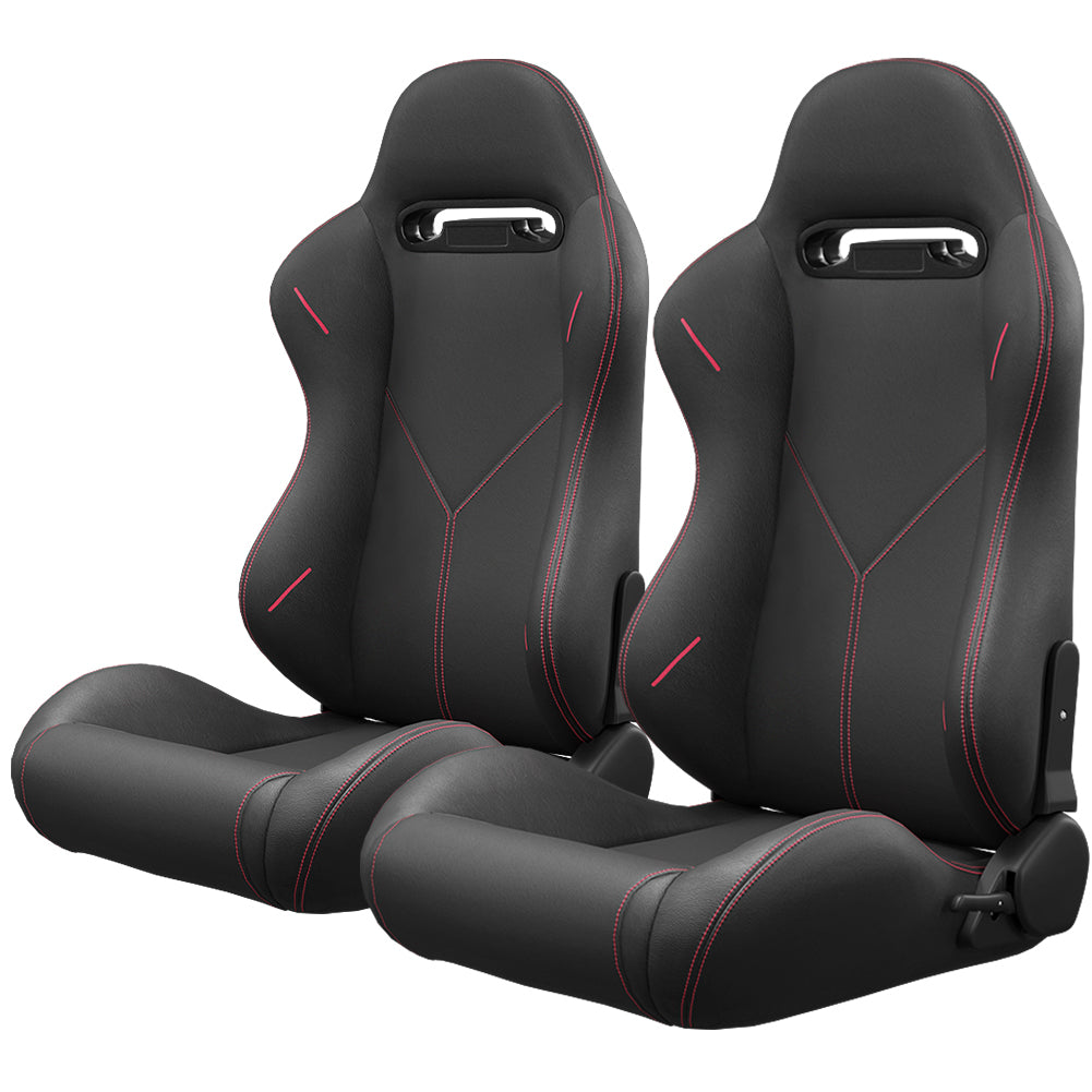 Racing Style Reclinable Bucket Seats with Red Stitching