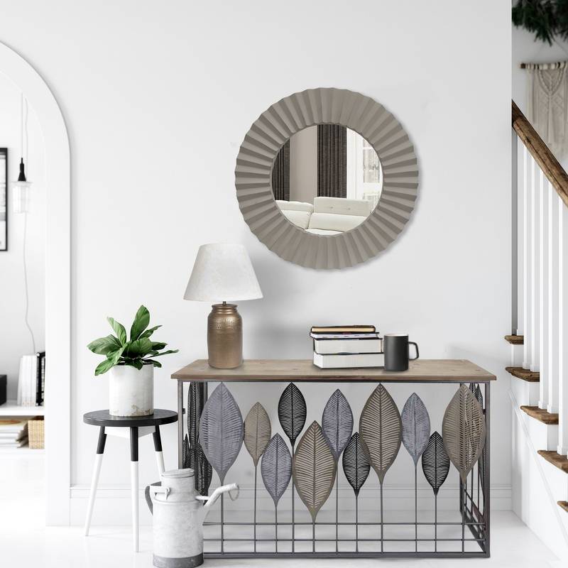 Chic Gray Beveled Floating Mirror with Corrugated Frame