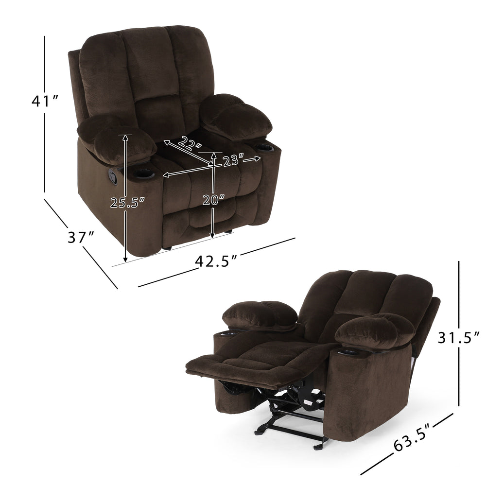 Cozy Chocolate Recliner with Cup Holders