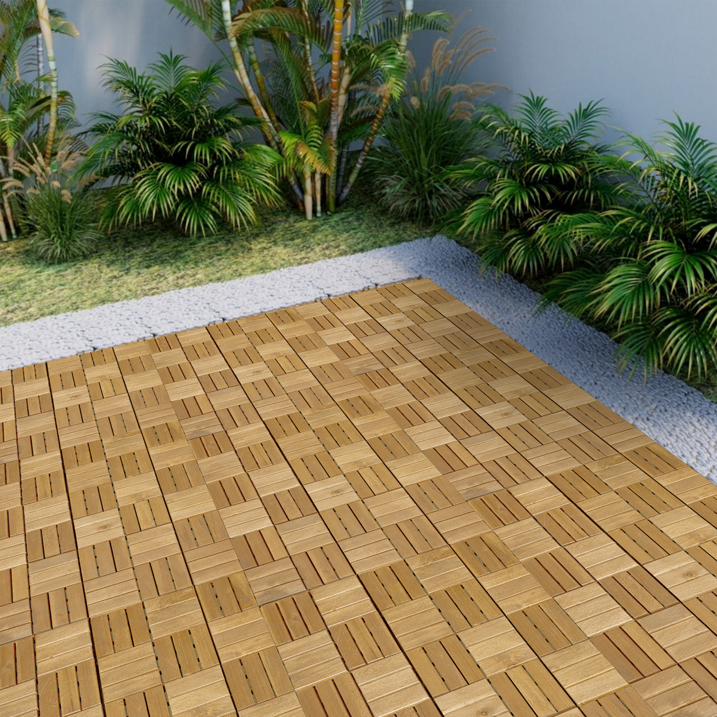 Eco-Friendly Acacia Interlocking Deck Tiles - Checkerboard Yellow