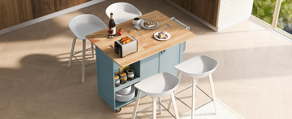 Rolling Kitchen Island with Foldable Top and Storage