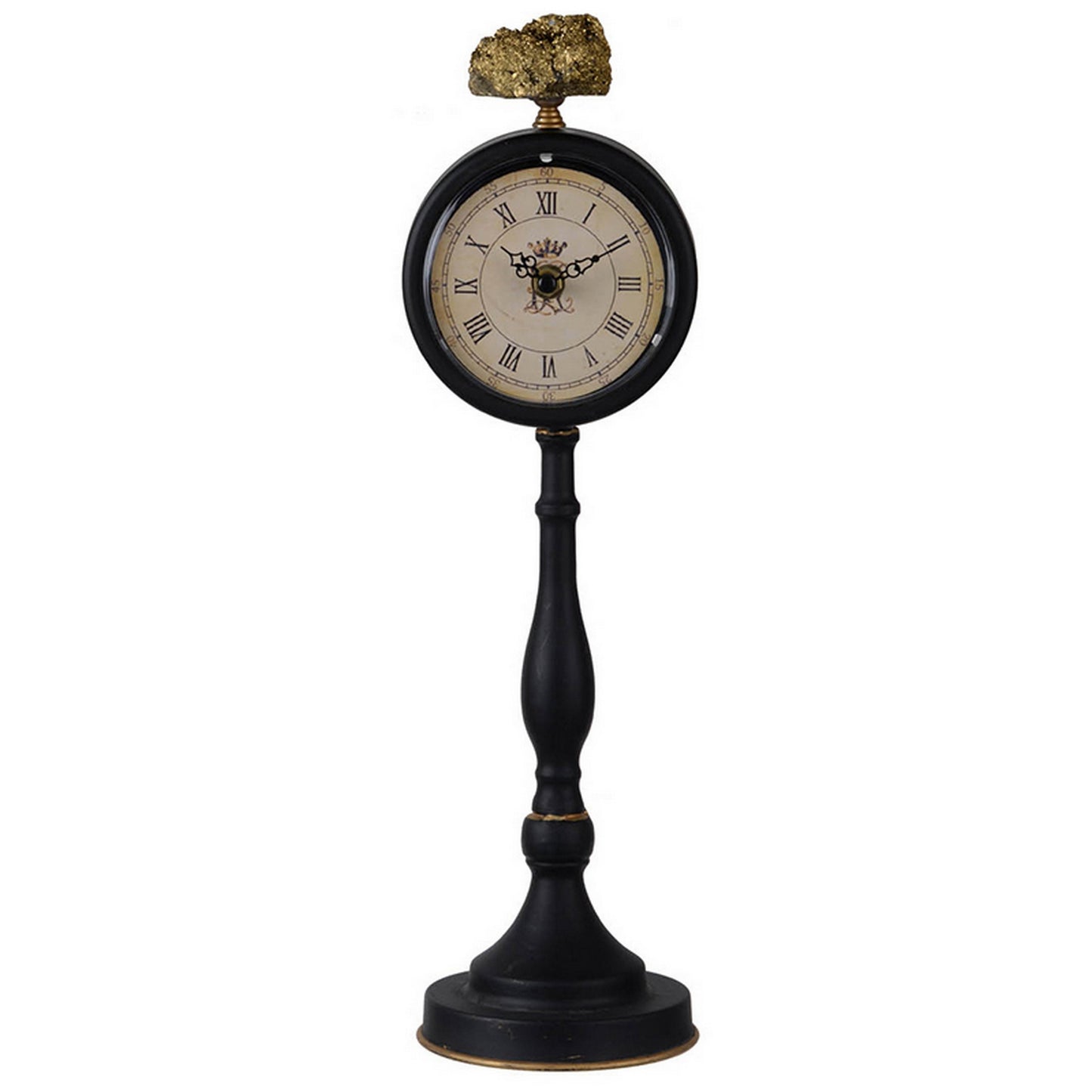 Chic Black Metal Table Clock with Stone Accent