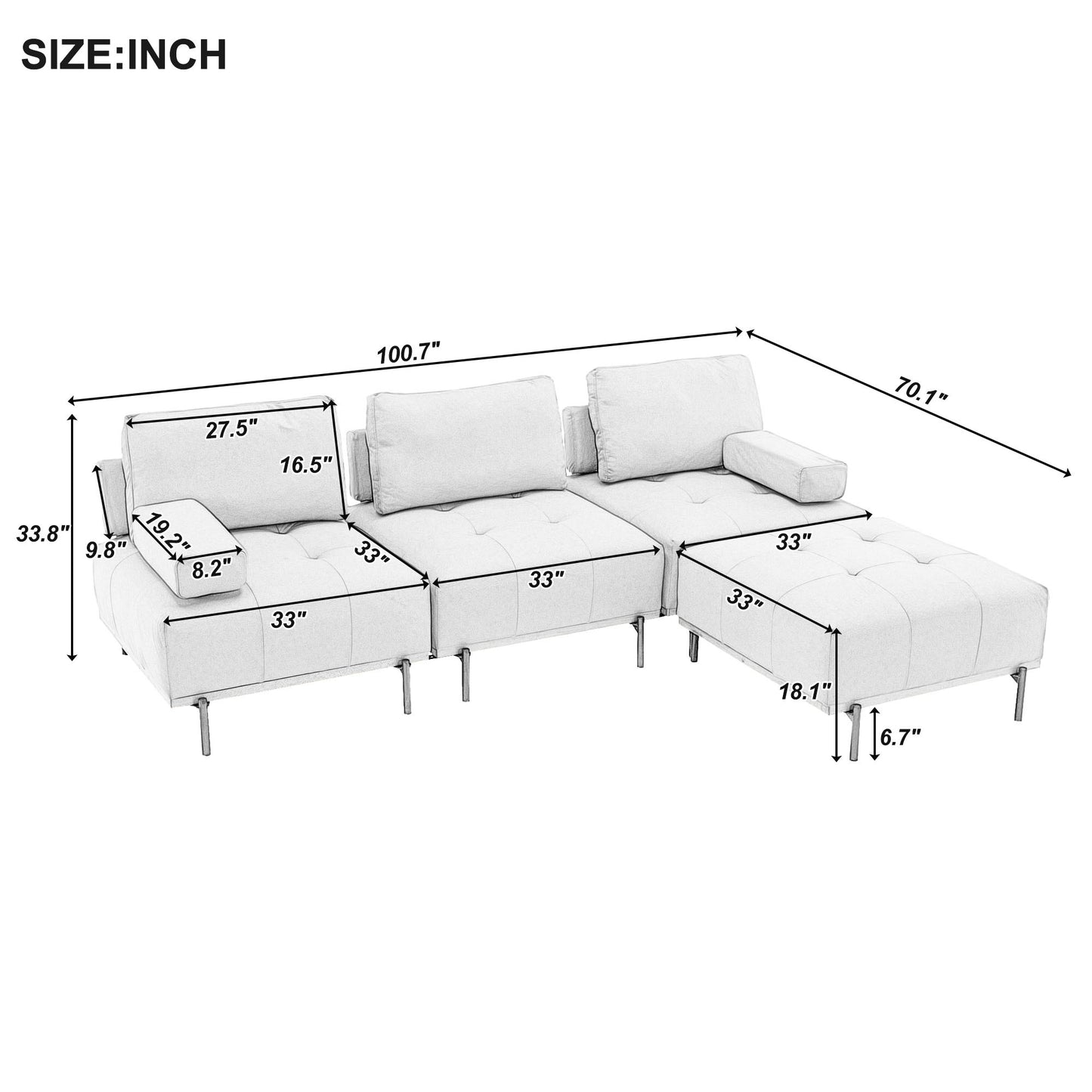 Cozy L-Shaped Sectional Sofa with Ottoman - Plush Beige Comfort for Your Living Room